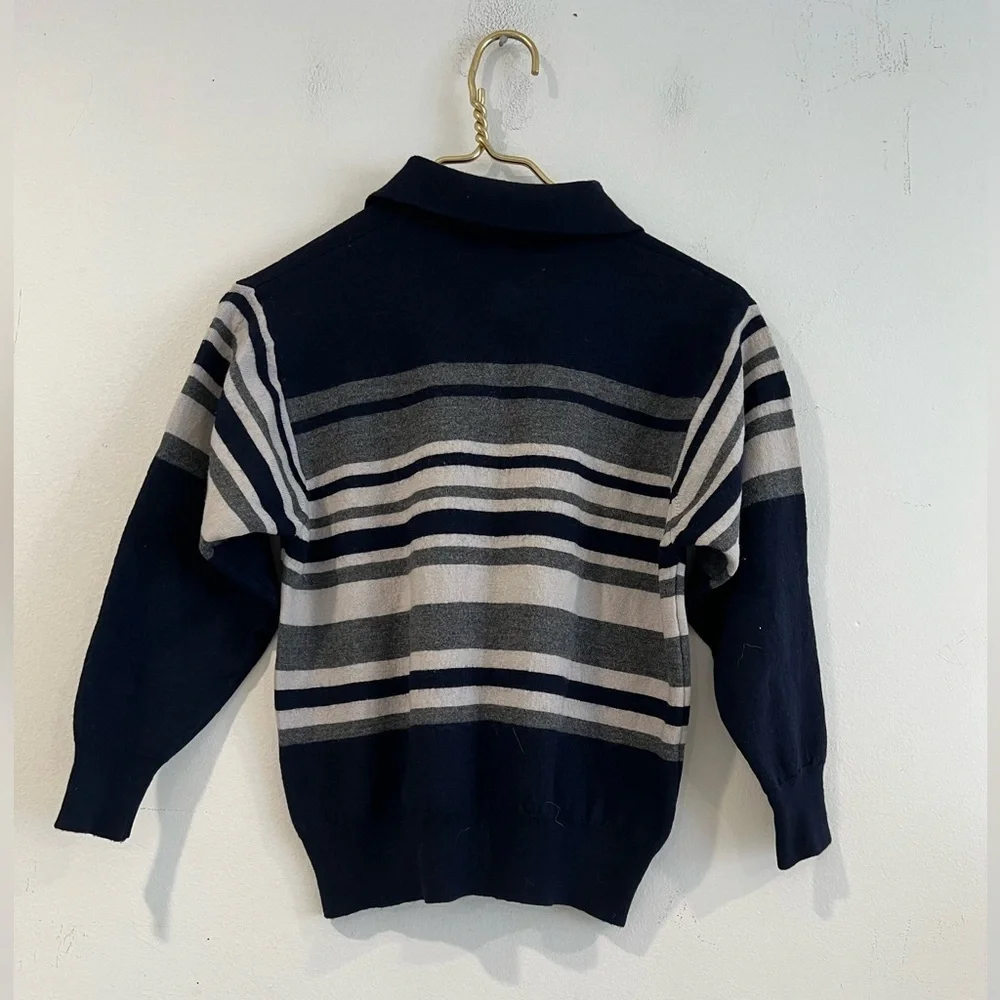 Monte Carlo striped sweater 1/4 button 100 % MAGNA WOOL collar Sz 40 12/14Years